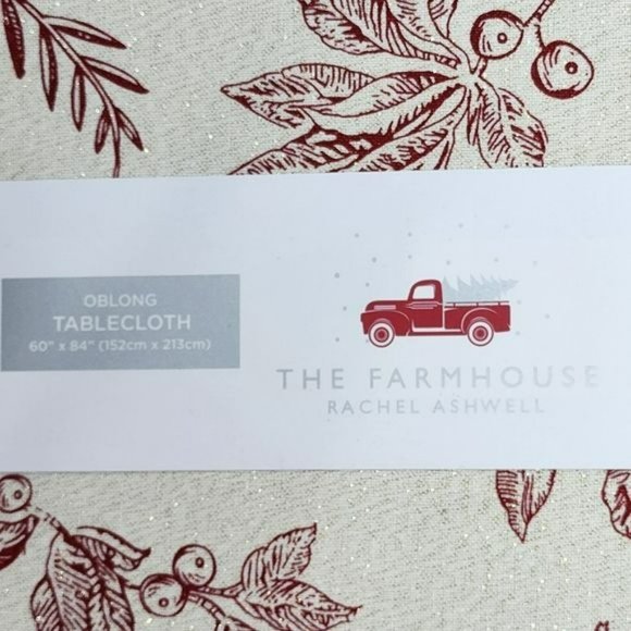 Rachel Ashwell Poinsettia Christmas Tablecloth 60x84 Oblong Ivory Burgundy Gold - Picture 4 of 12